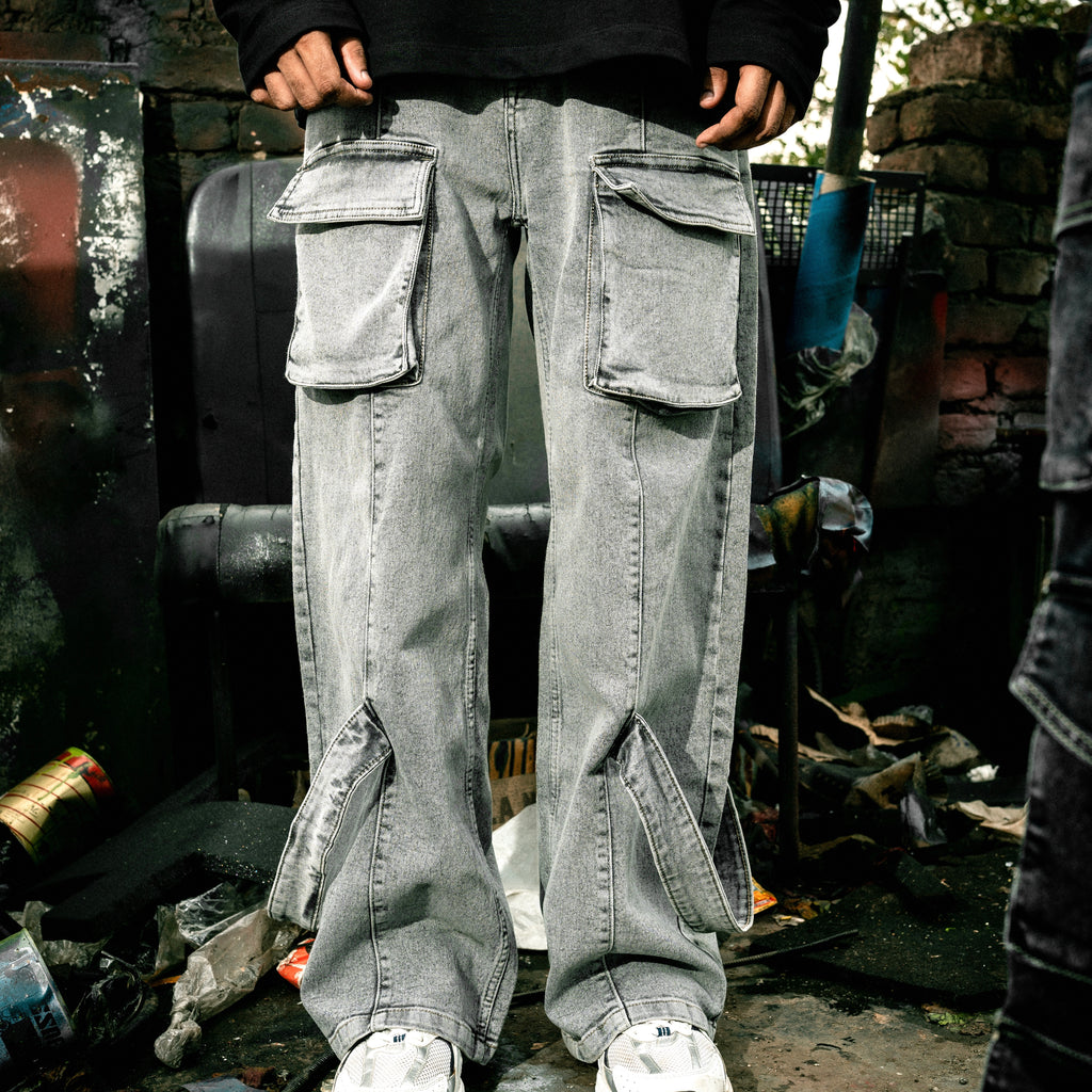 Grey Stripes Jeans